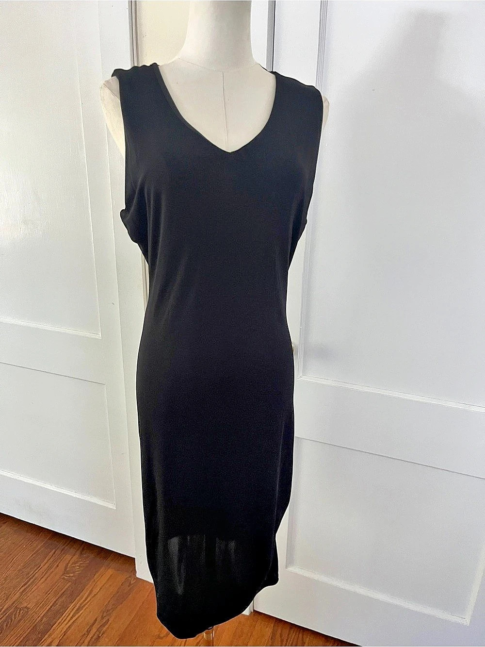 The Perfect Black Dress | Emporio Armani Ruched V-Neck Midi Dress
